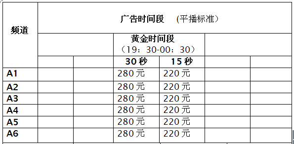 阿克苏电视台汉语综合频道2016年广告价格