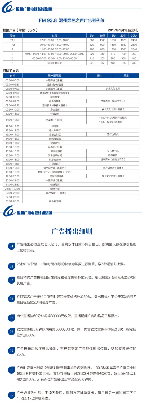 温州人民广播电台私家车音乐(FM100.3)2017年广告价格