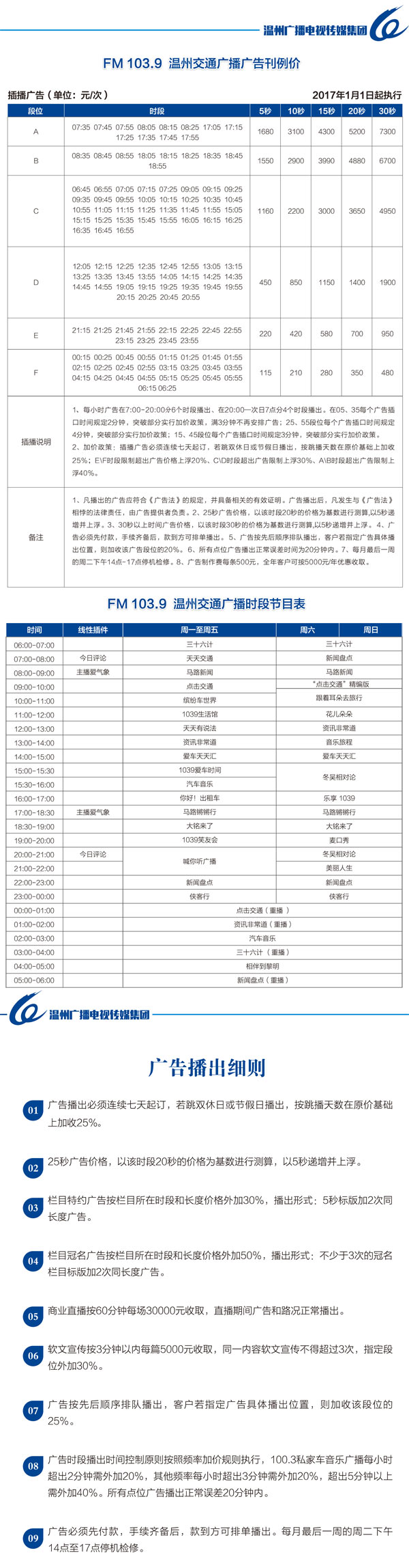 温州人民广播电台交通频率(FM103.9)2017年广告价格