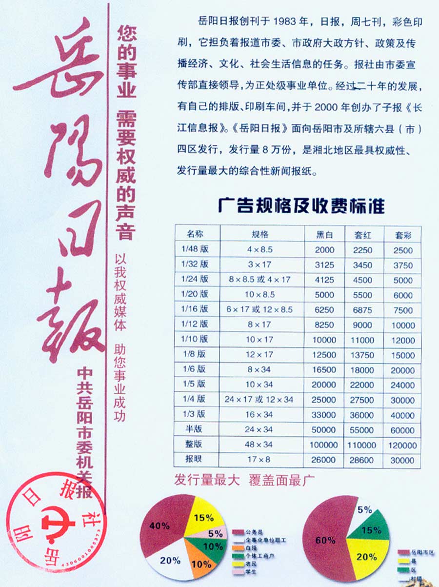 《岳阳日报》2014年广告价格表