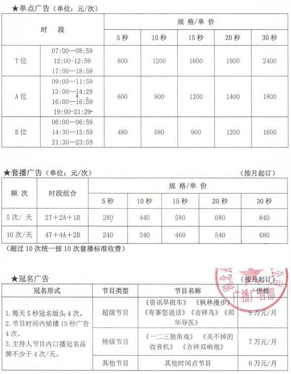 湖北人民广播电台资讯广播（FM105.2）2016年广告价格