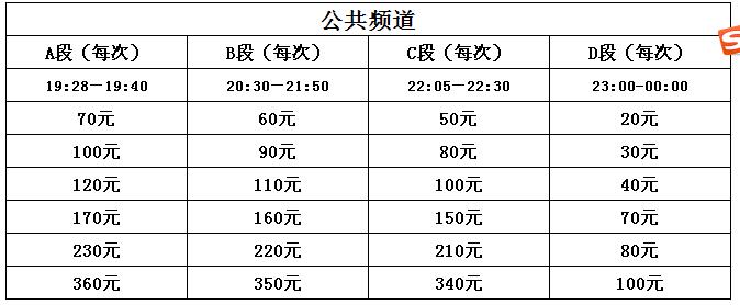 张掖电视台公共频道2017年最新广告价格