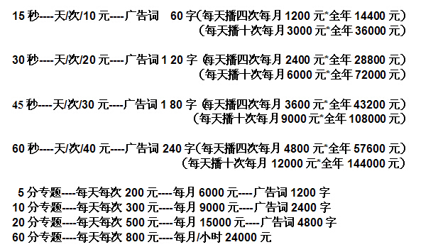 七台河人民广播电台交通广播（FM89.1）2016年广告价格