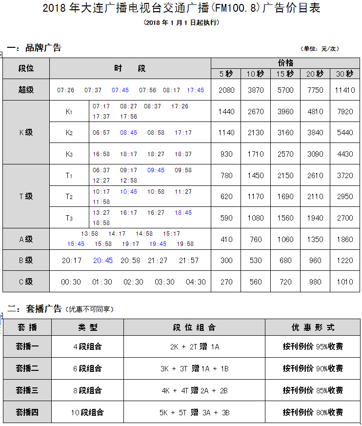 大连电台交通广播2018年广告报价