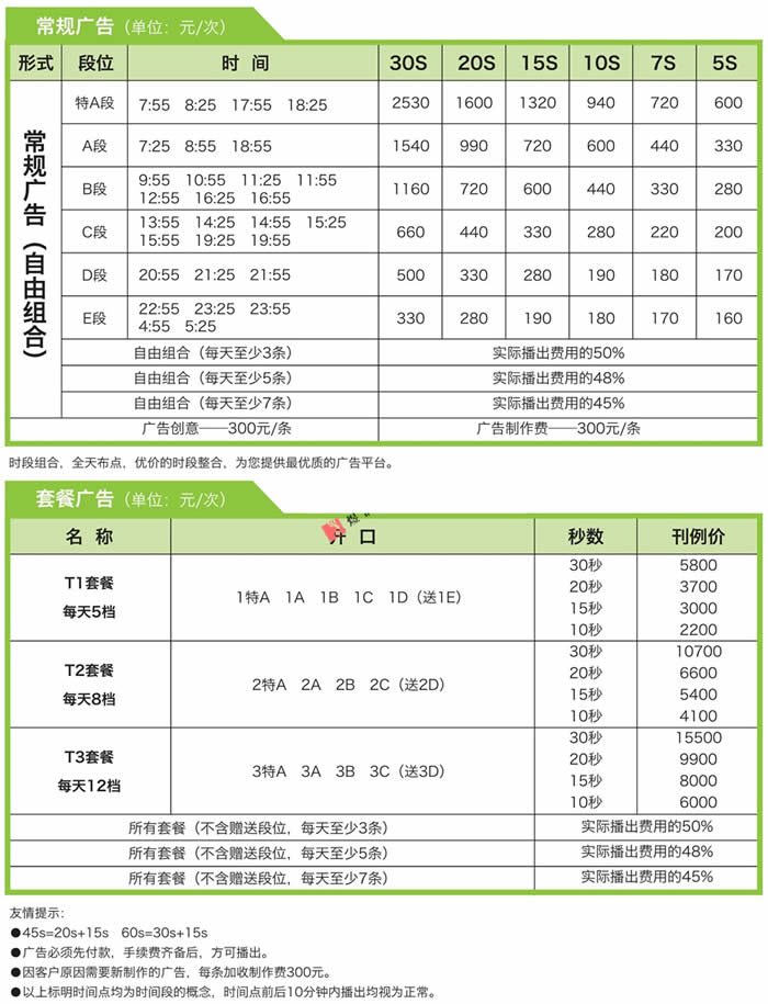 江苏健康广播FM100.5最新广告刊登价格表