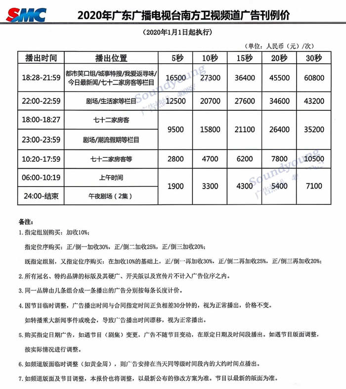 广东南方卫视2020年最新广告价格