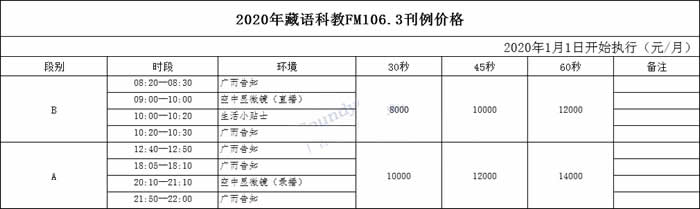 西藏藏语科教广播2020年广告价格