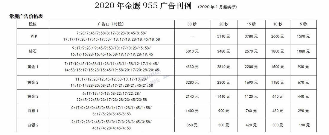湖南金鹰之声（FM95.5）2020年广告价格