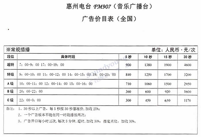 惠州电台FM90.7音乐频率2020年广告价格