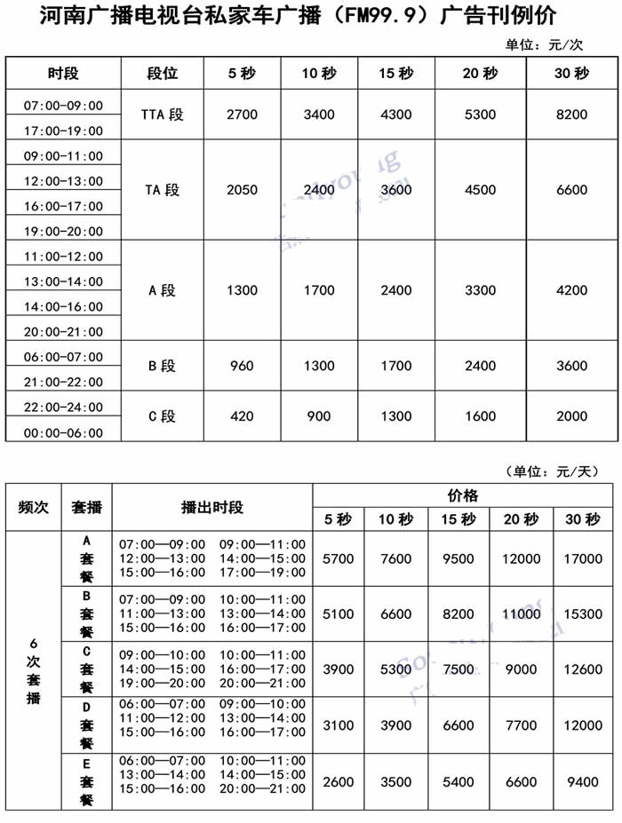 河南私家车广播2020年广告价格