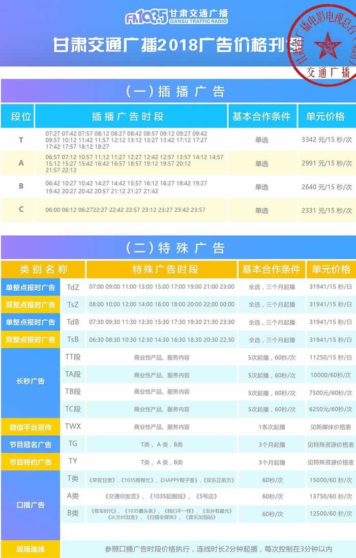 甘肃交通广播2018年最新广告报价