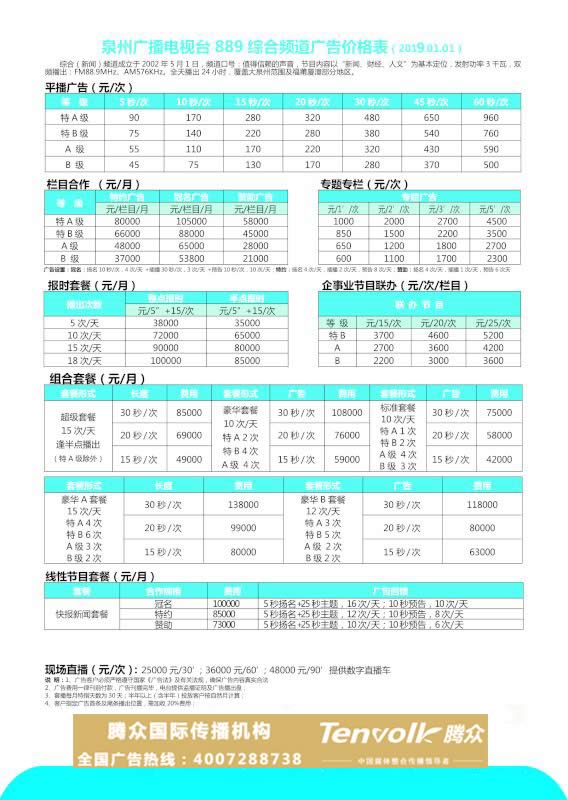 2019泉州新闻综合电台广告价格