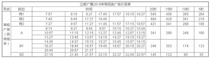 扬州人民广播电台江都广播（FM100.7）2019年广告价格