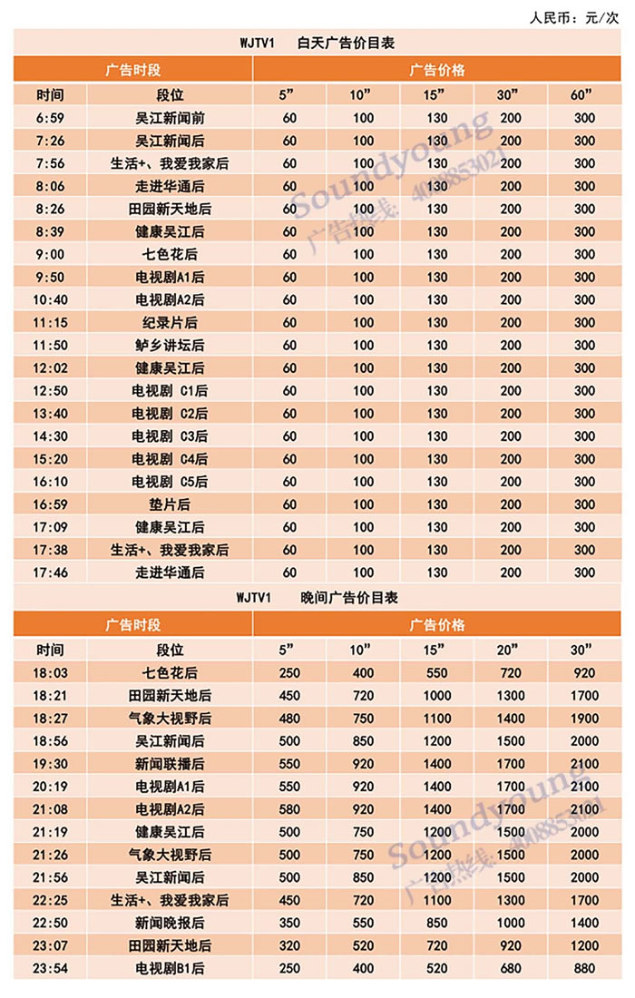 吴江电视台一套新闻综合频道2020年广告价格