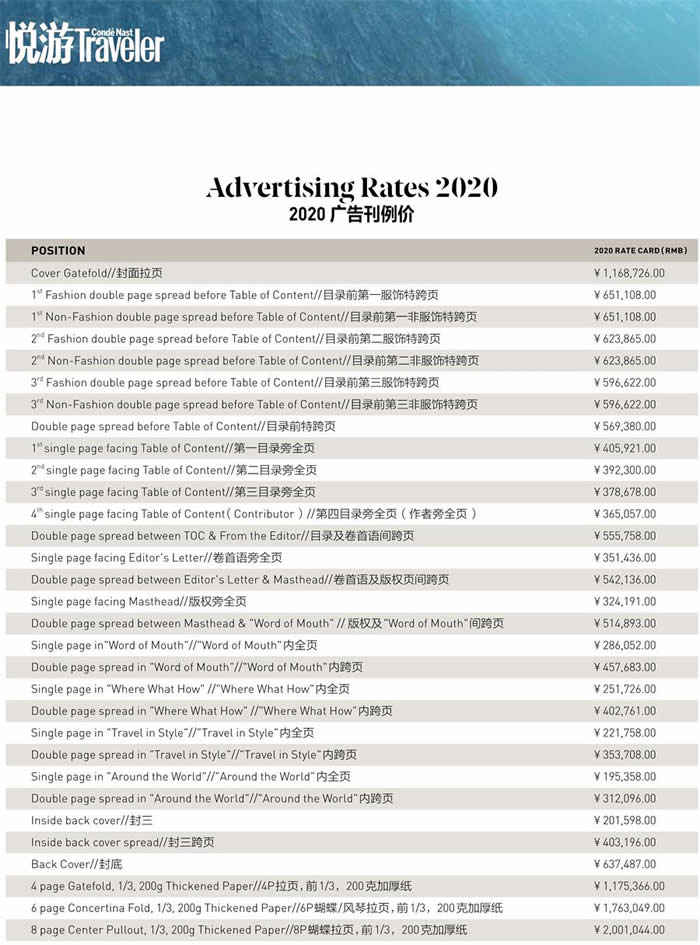 《悦游Traveler》2020年最新广告价格
