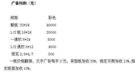 《华东旅游报》2015年广告价格