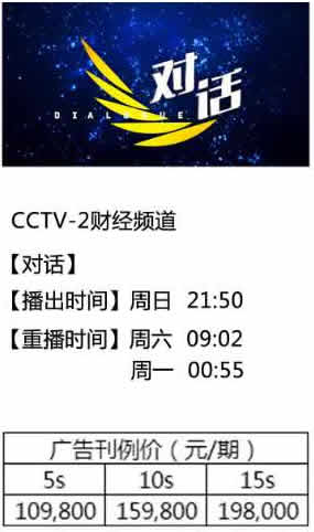 CCTV2财经频道《对话》栏目2018年广告价格