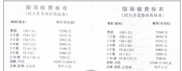 《江苏经济报》2015年广告价格