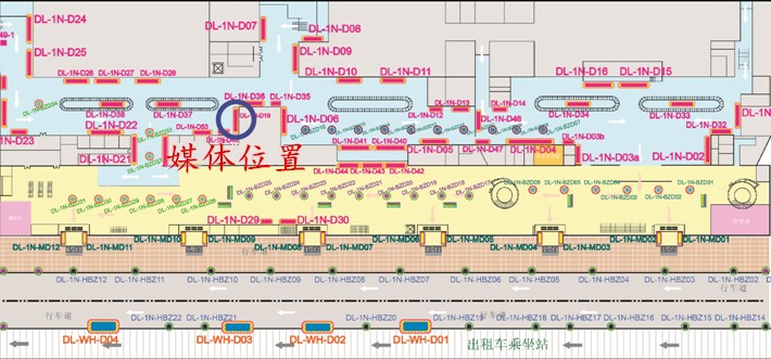 辽宁大连市甘井子区国际机场一层国内到达厅灯箱广告 - 点位图