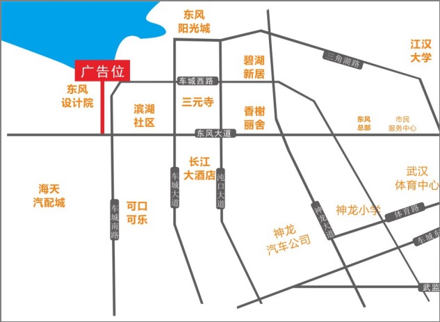 湖北省武汉市蔡甸区﻿东风大道与车城南路交汇处广告牌 - 点位图