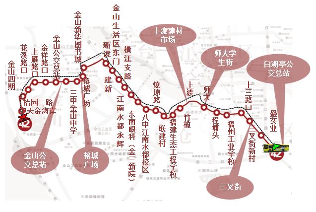 福建省福州市42路2A公交车车身户外广告 - 点位图