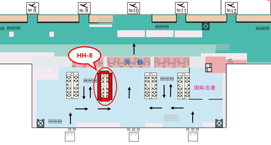 内蒙古呼和浩特白塔机场到达层灯箱广告媒体 - 点位图