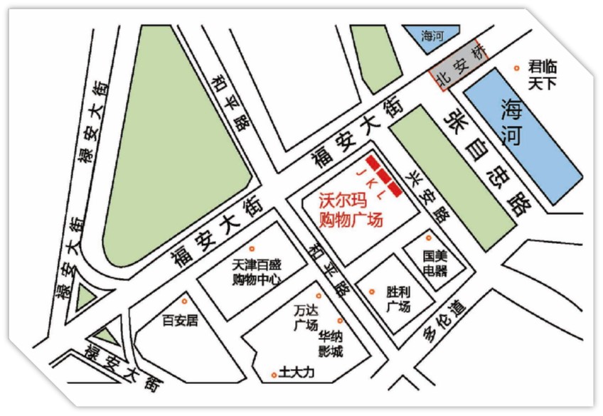 天津市南开区沃尔玛购物广场墙体户外大牌 - 点位图