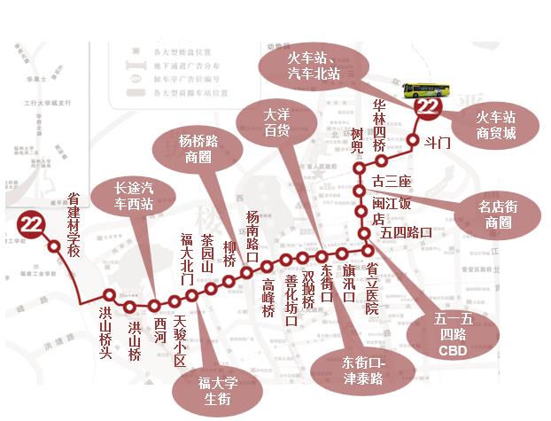 福建省福州市22路4A级公交车车身户外广告 - 点位图