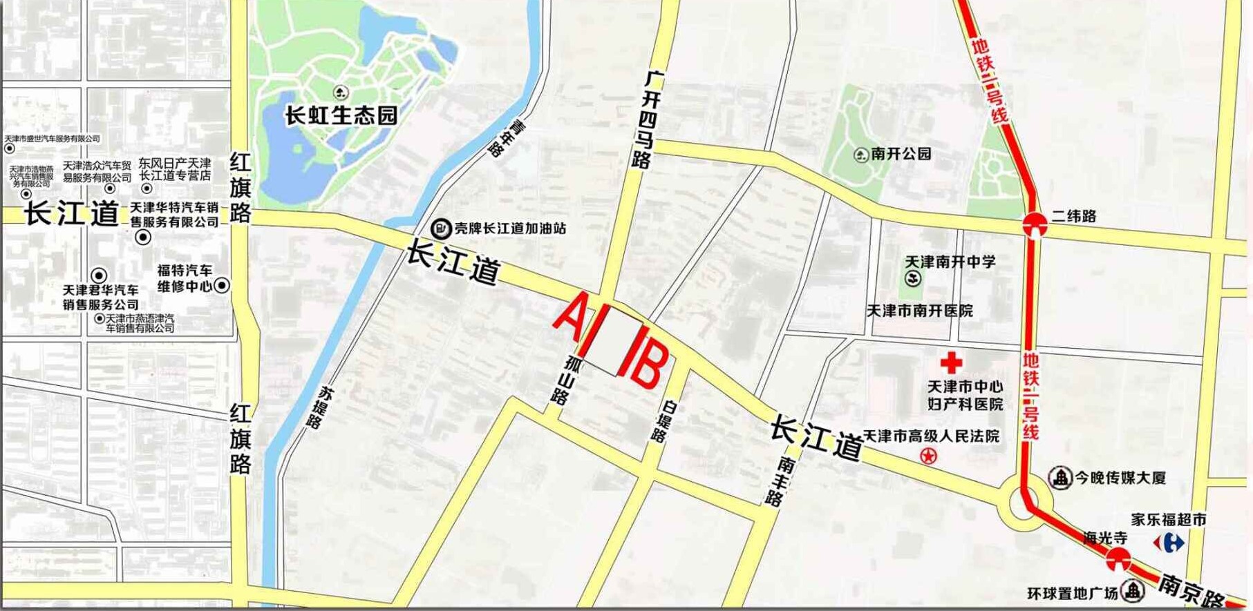 天津市南开区长江道与广开四马路交叉口户外大牌 - 点位图