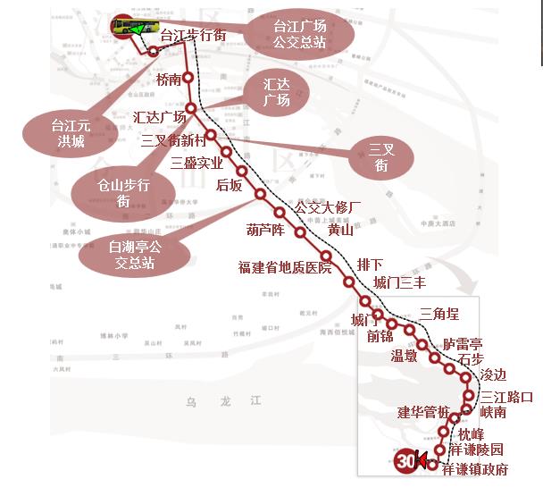 福建省福州市30路A级公交车车身户外广告 - 点位图