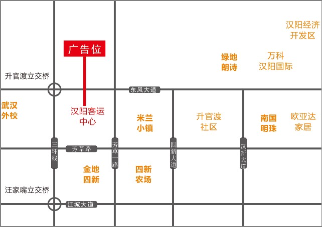 湖北武汉市汉阳区东风大道汉阳客运中心双面立柱广告 - 点位图