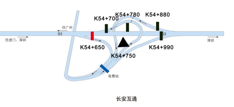 广东东莞市广深沿江高速南行长安互通K54+650大牌 - 点位图