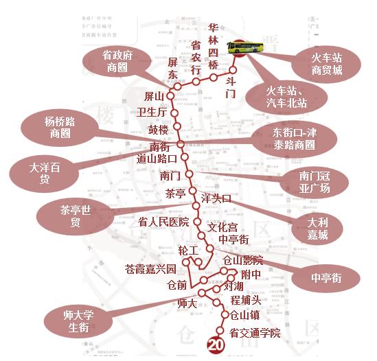 福建省福州市20路5A级公交车车身户外广告 - 点位图