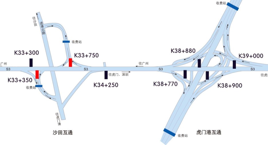 广东广州市广深沿江高速沙田互通南行K34+250大牌 - 点位图