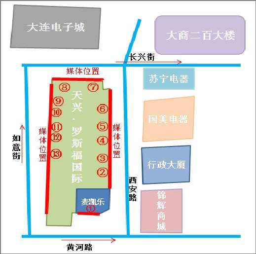 辽宁省大连市沙河口区西安路罗斯福户外墙体大牌 - 点位图