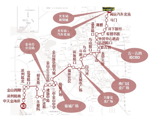 福建省福州市K3路5A级公交车车身户外广告 - 点位图