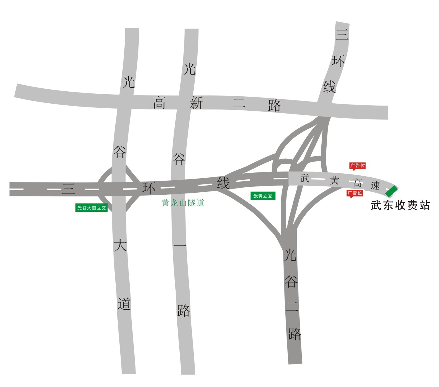 湖北省武汉市武黄高速武东收费站入口户外立柱广告牌 - 点位图