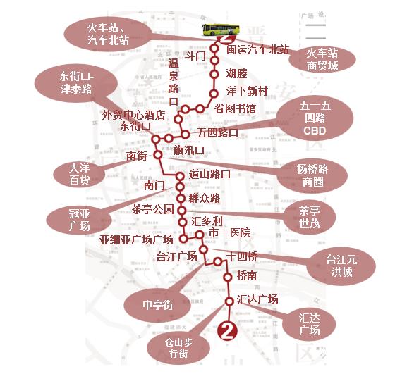 福建省福州市2路5A级公交车车身户外广告 - 点位图