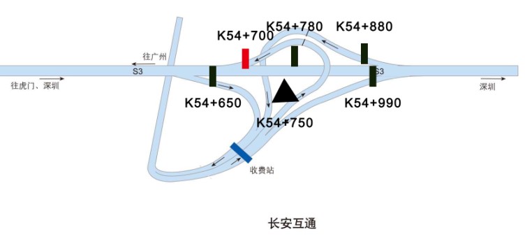 广东东莞市广深沿江高速北行长安互通K54+770大牌 - 点位图