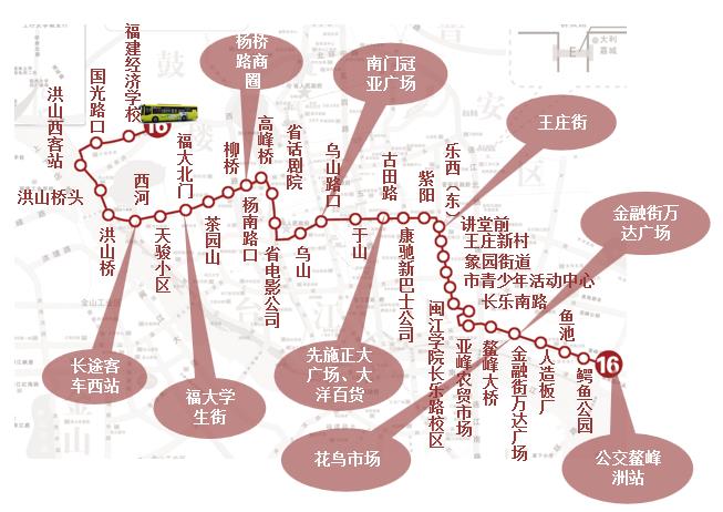 福建省福州市16路4A级公交车车身户外广告 - 点位图