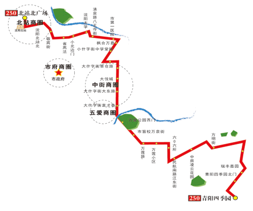 辽宁省沈阳市环路3A级250路公交车车身广告位 - 点位图