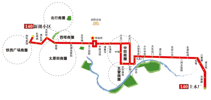 辽宁省沈阳市环路4A级140路公交车车身广告位 - 点位图