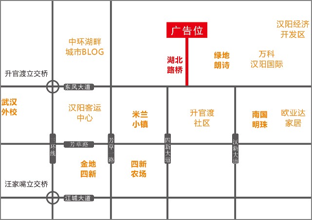 湖北武汉市汉阳区东风大道升官渡小区双面立柱广告 - 点位图