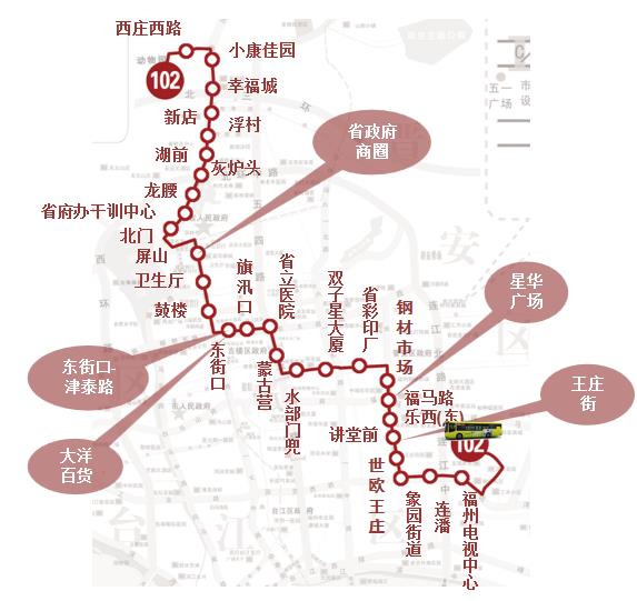 福建省福州市102路4A级公交车车身户外广告 - 点位图