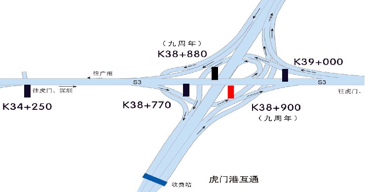 广东东莞市广深沿江高速虎门港互通南行K38+900大牌 - 点位图