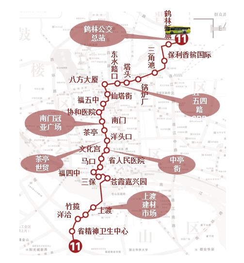 福建省福州市11路4A级公交车车身户外广告 - 点位图