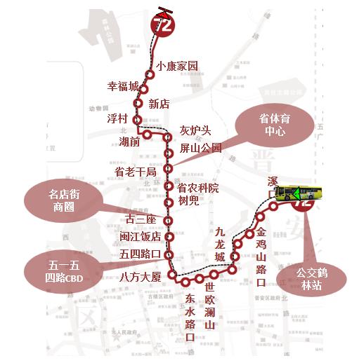 福建省福州市72路3A级公交车车身户外广告 - 点位图