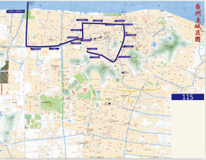 浙江省台州市椒江城区环线3A级115路公交车车身广告位 - 点位图