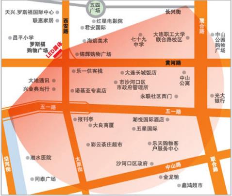 辽宁省大连市﻿沙河口区麦凯乐户外LED显示屏 - 点位图