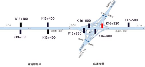 广东东莞市广深沿江高速北行麻涌互通K16+320大牌 - 点位图